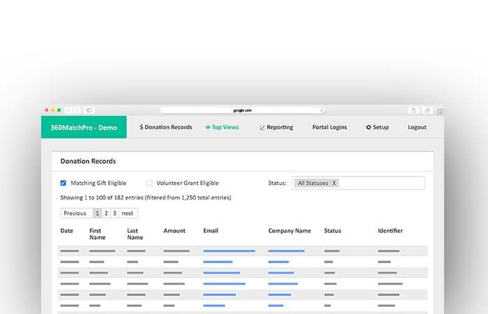 360MatchPro's dashboard gives you a bird's eye view of the data you collected through your charity auction website.