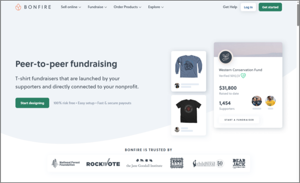 A screenshot of Bonfire’s peer-to-peer fundraising page.
