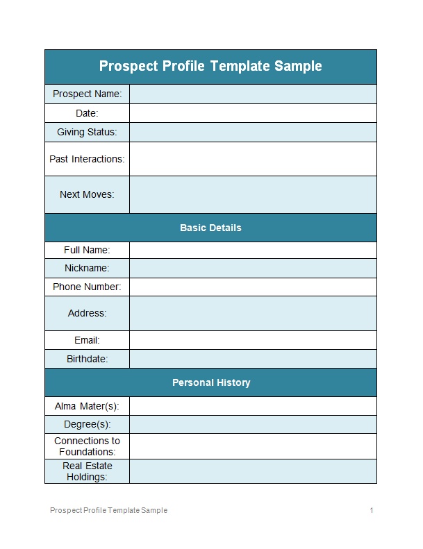 Prospect Profile Template Front Page
