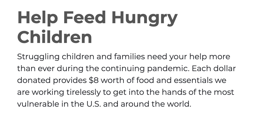 Feed the Children actionable and value-driven message.