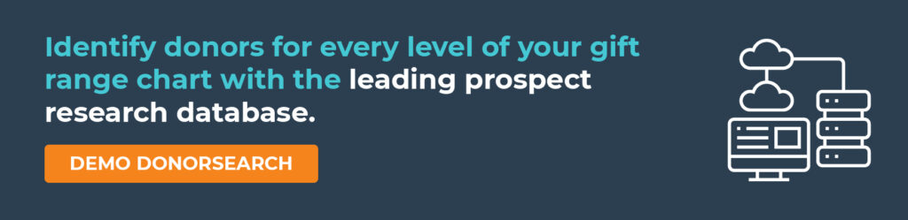 Identify donors for every level of your gift range chart with the leading prospect research database. Demo DonorSearch.