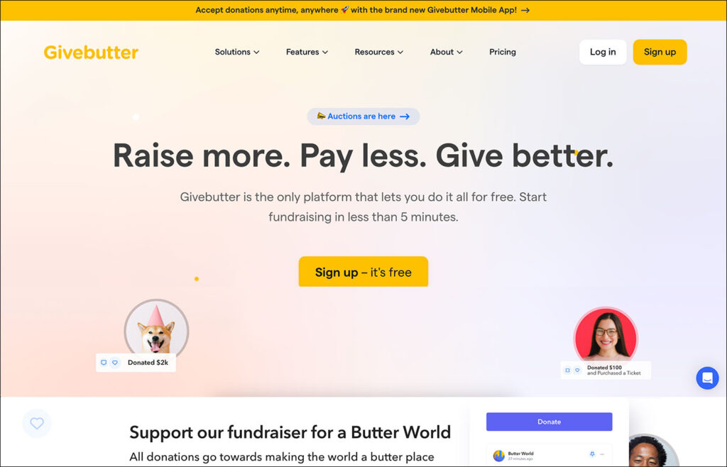 Givebutter is the best fundraising software for peer-to-peer fundraising pages.