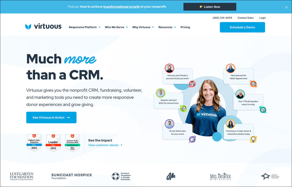 Virtuous is the best fundraising software for supporter relationships.