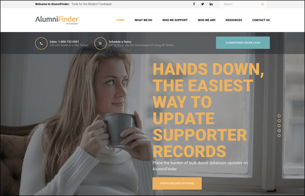 AlumniFinder is a prospect research tool that relies on data.
