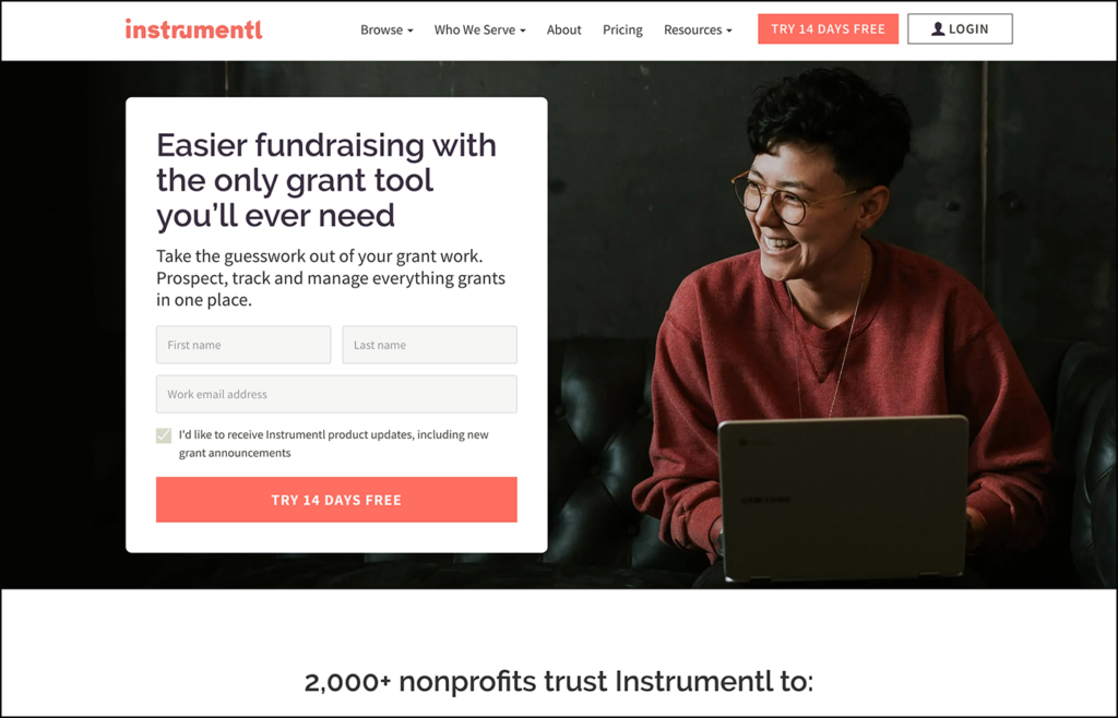 Instrumentl is a prospect research tool that helps nonprofits find grant opportunities.