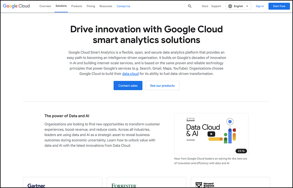 This is a screenshot of Google Cloud Smart Analytics, an AI tool for nonprofits. 