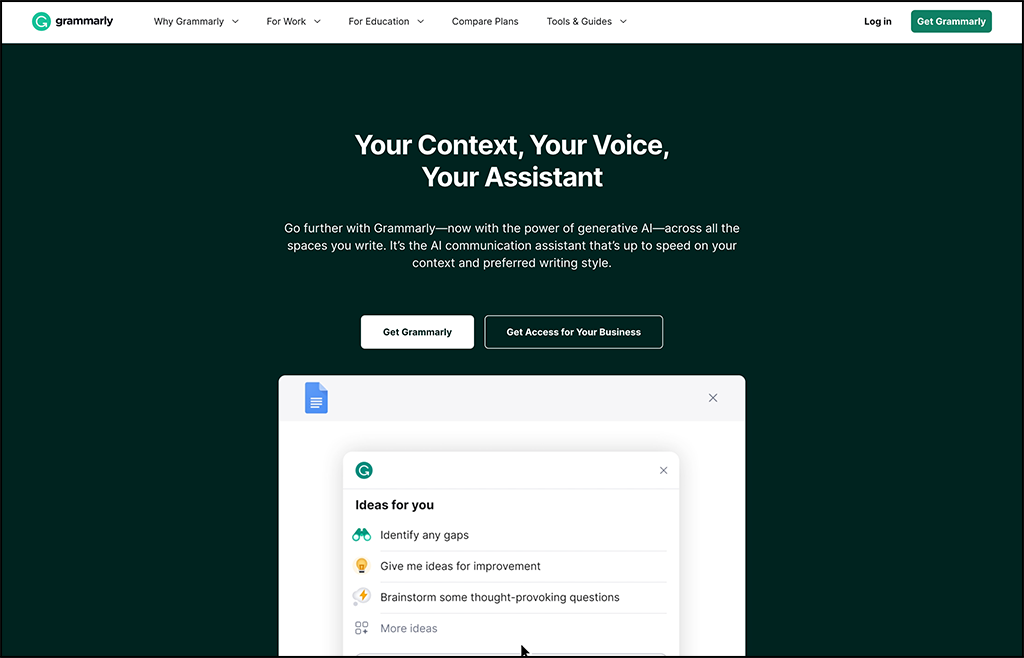 This is a screenshot of Grammarly, an AI tool for nonprofits. 