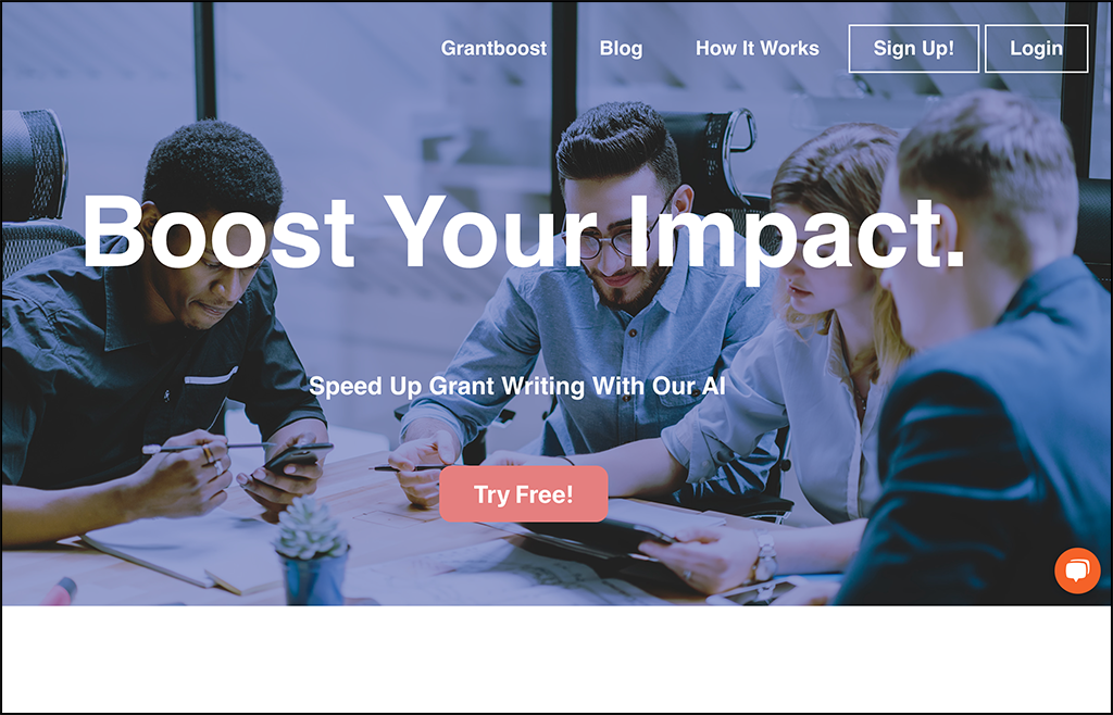 This is a screenshot of Grantboost, an AI tool for nonprofits.