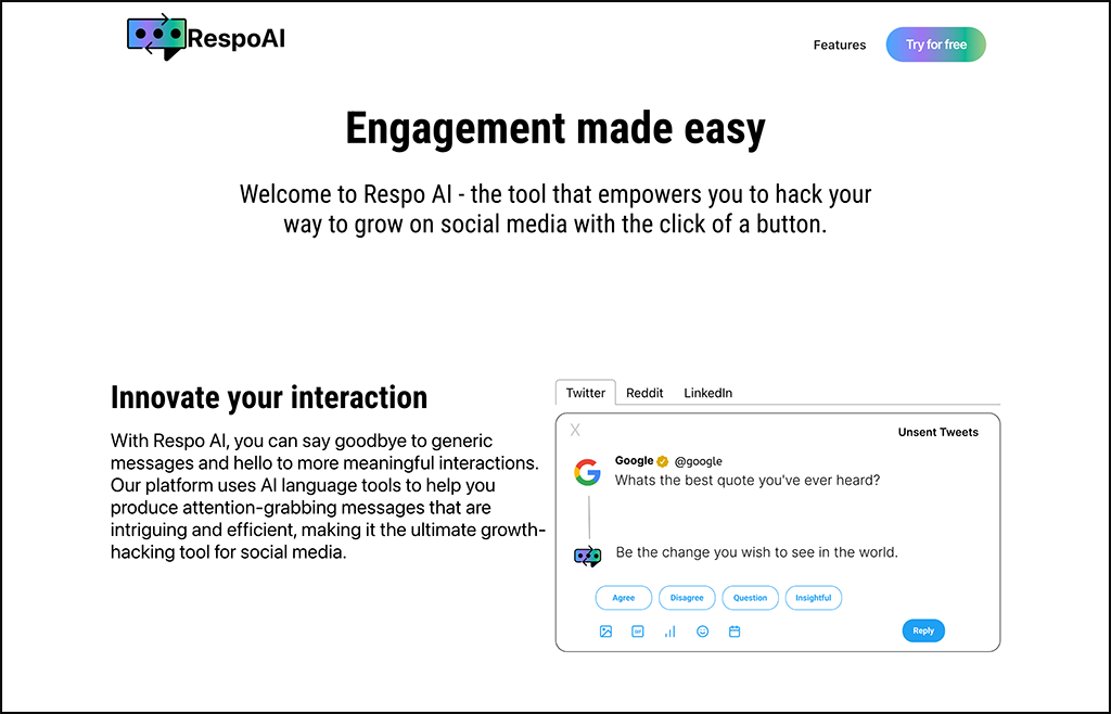 This is a screenshot of RespoAI, an AI tool for nonprofits. 