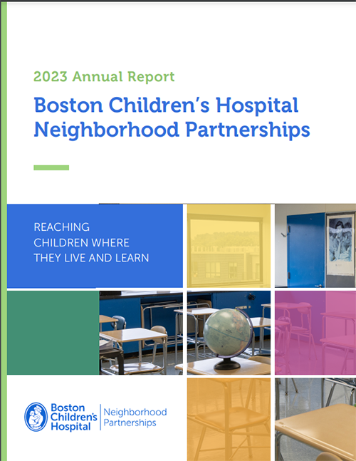 A screenshot of the title page of the Boston Children’s Hospital Neighborhood Partnerships nonprofit annual report.