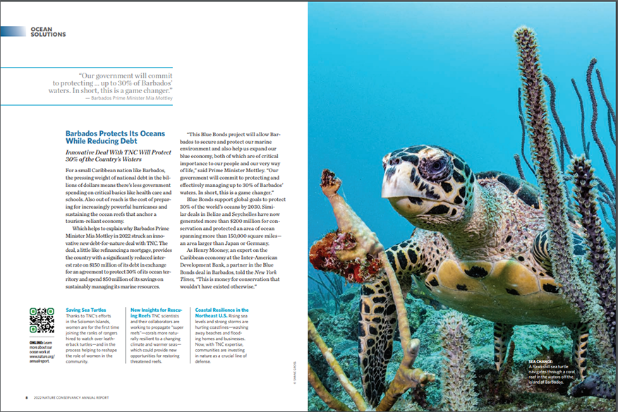 A screenshot of an article from the PDF version of The Nature Conservancy’s nonprofit annual report.