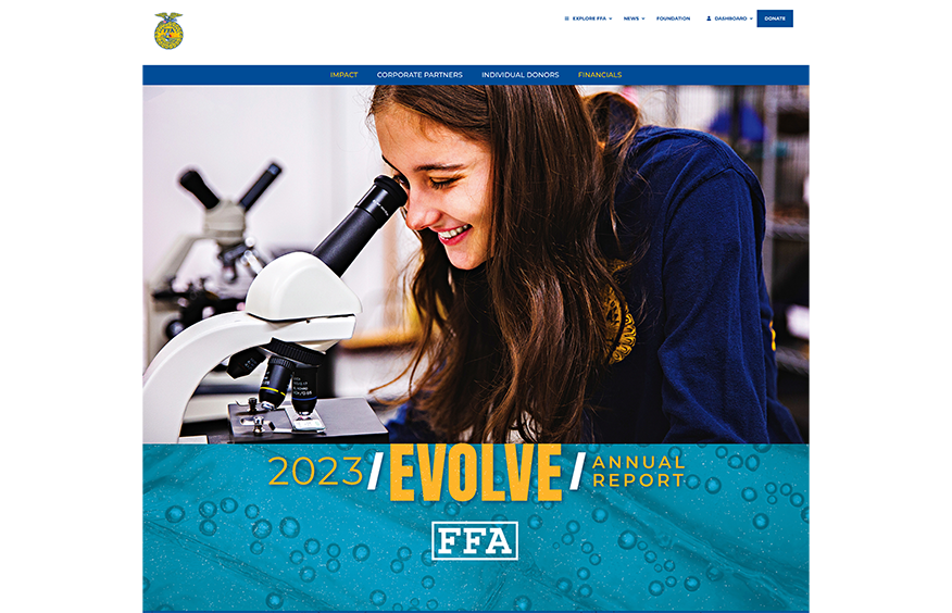 A screenshot of the National FFA Organization’s 2023 annual report microsite.