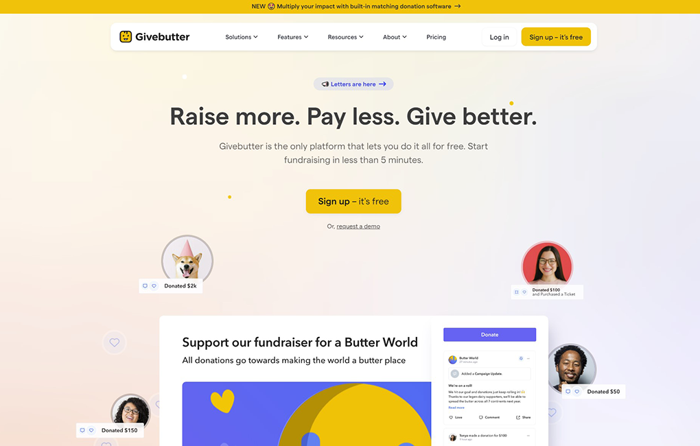 Givebutter's homepage