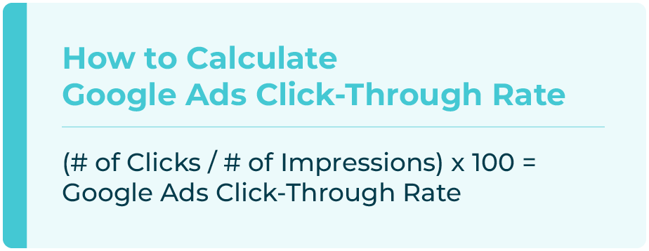 Formula for calculating your Google Ads click-through rate, another important nonprofit metric to track.