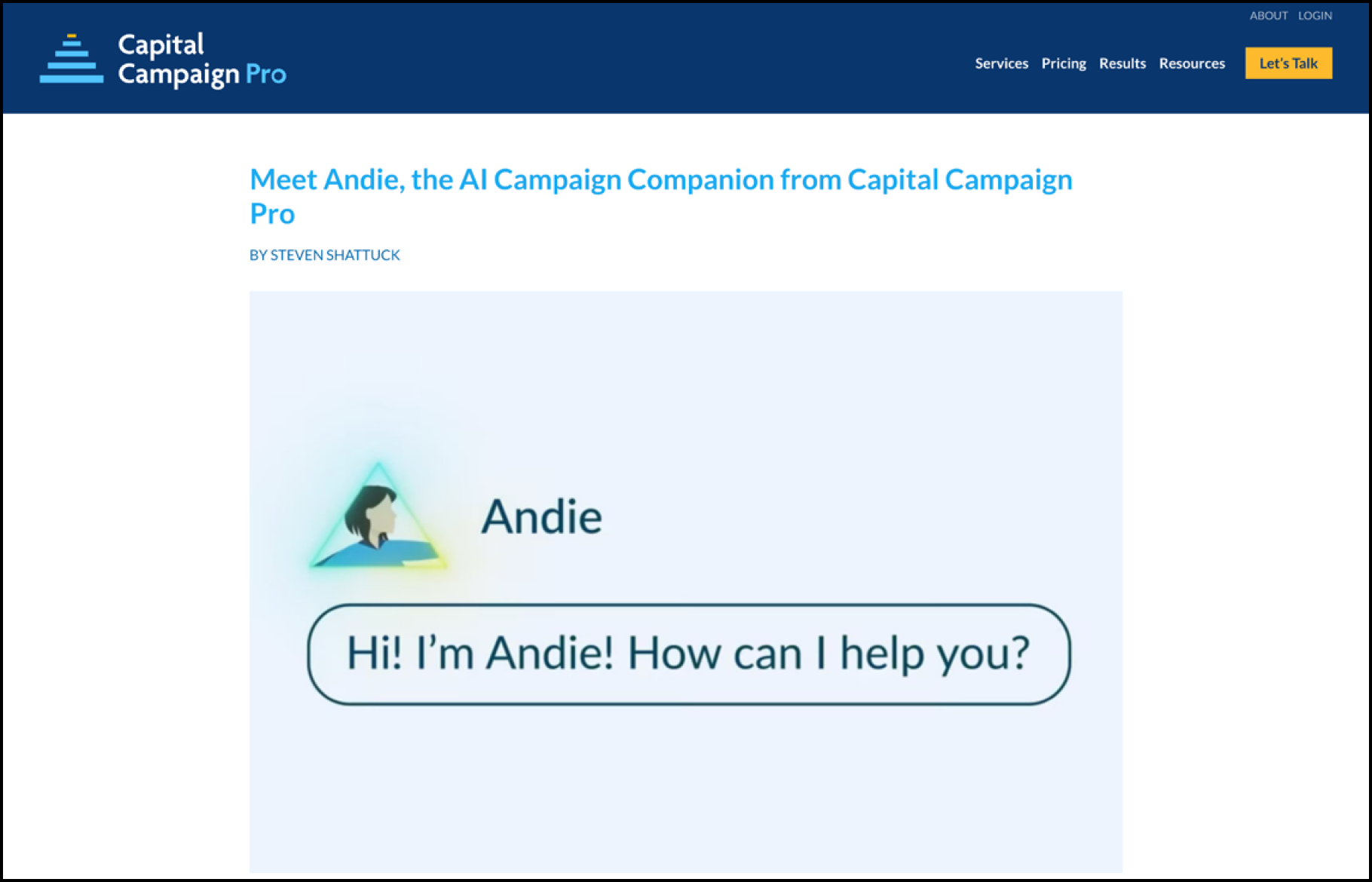 A screenshot of Andie, Capital Campaign Pro's AI tool for nonprofits