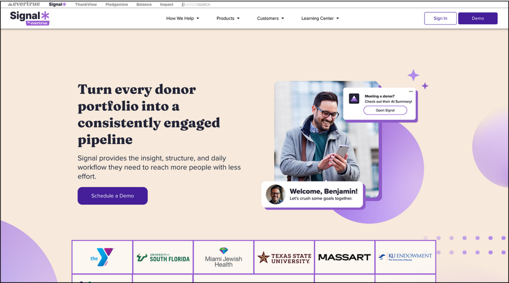 The product page for Signal by EverTrue.