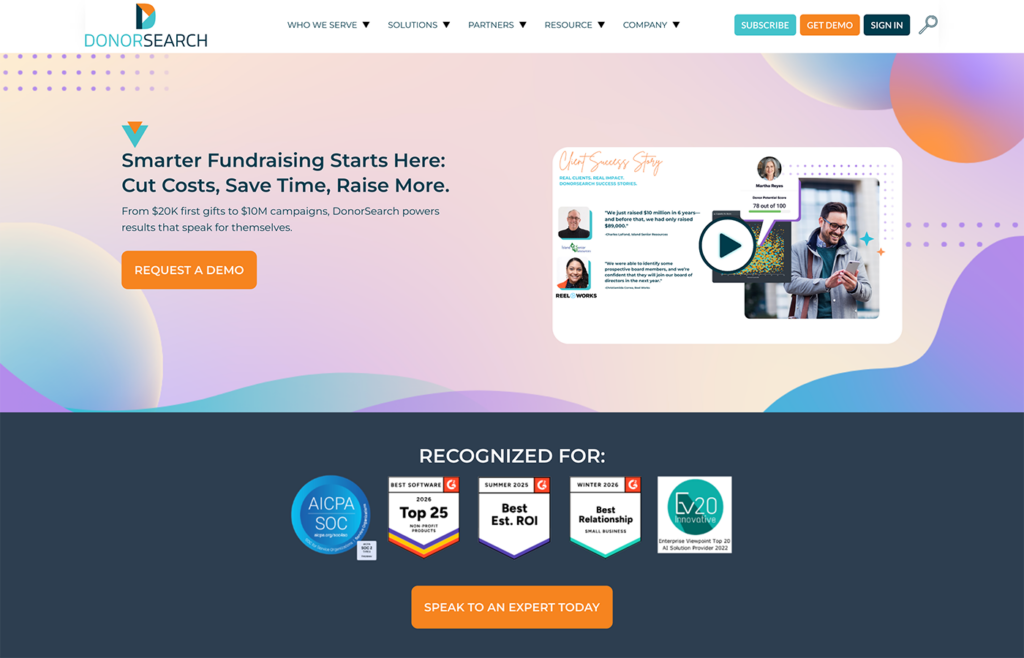 DonorSearch’s homepage.