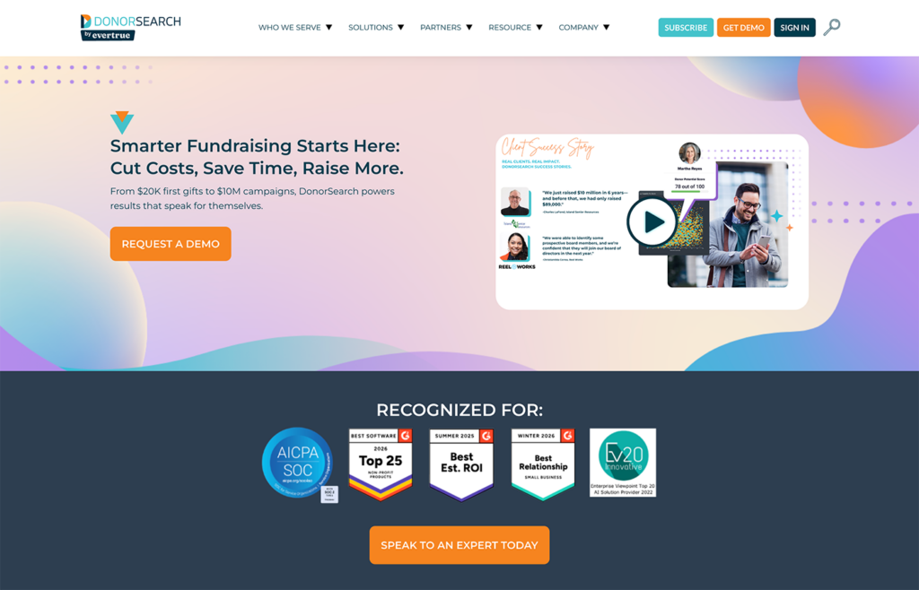DonorSearch’s homepage.