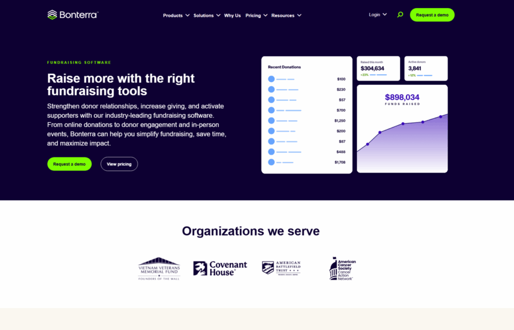 Screenshot of Bonterra’s fundraising software webpage
