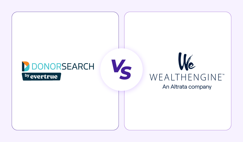 The logos of DonorSearch by EverTrue and WealthEngine side by side.